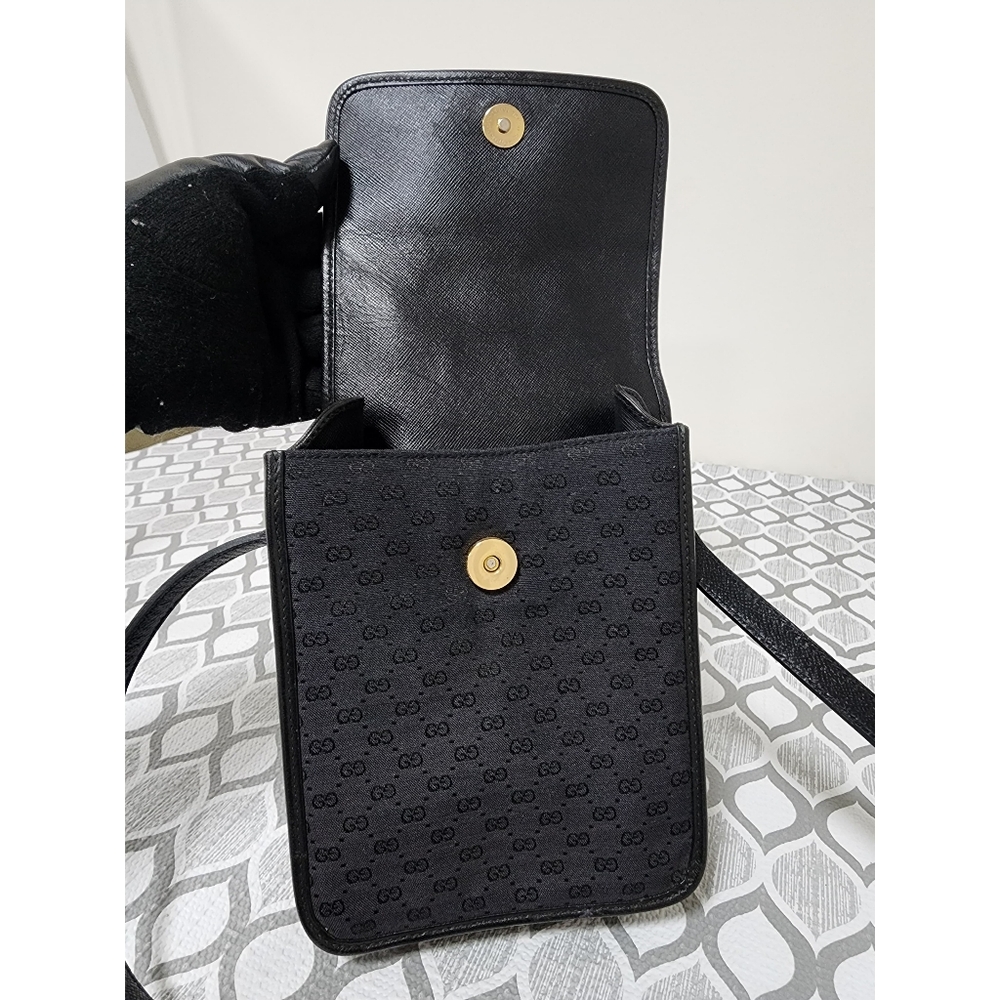 GUCCI Vintage Micro GG Canvas Bamboo Shoulder Bag Black - Picture 9 of 11